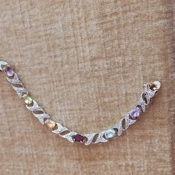 FAS 925 Multi Colored Rhinestone Gold Silver Bracelet - Picture 5 of 8